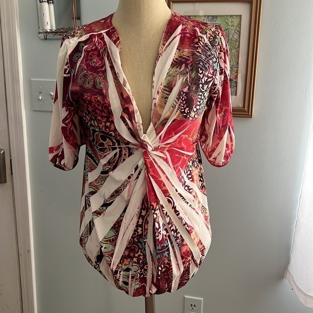 Simply Irresistible Tunic Top Boho Sublimation Dye Stretch Hippie V-Neck Large